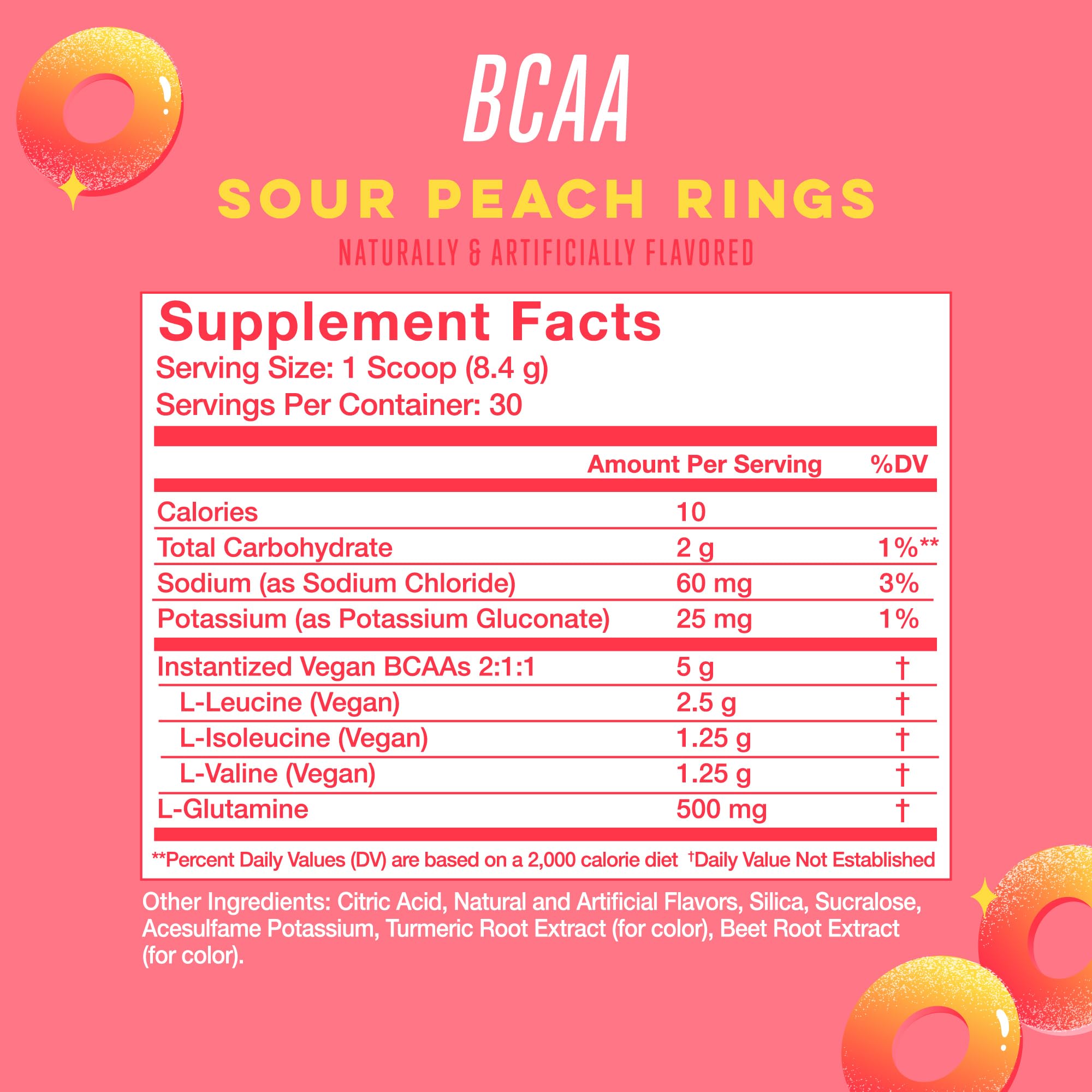 Scoop of Alani Nu BCAA Sour Peach Ring poured to mix after training.