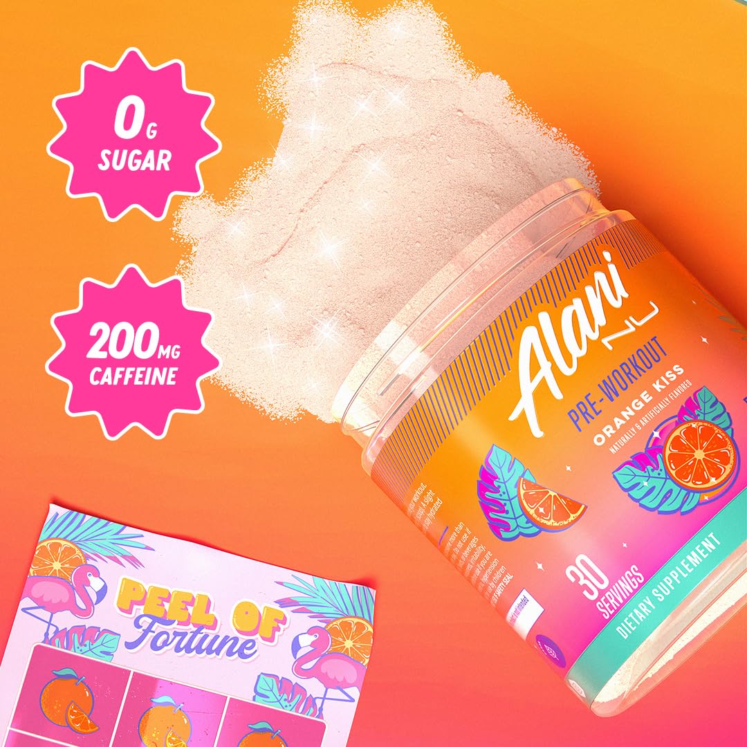 Alani Nu Orange Kiss label closeup highlighting transparent ingredients.