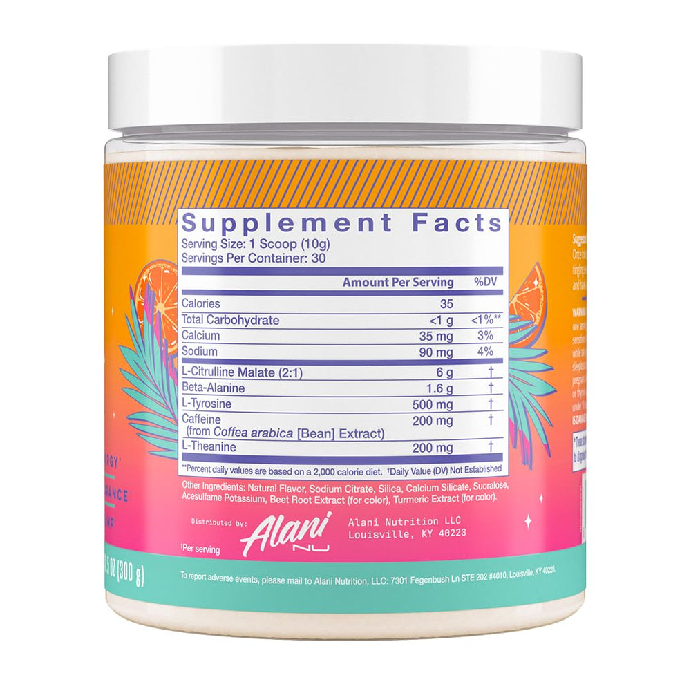 Alani Nu Orange Kiss serving scoop showing precise daily servings.