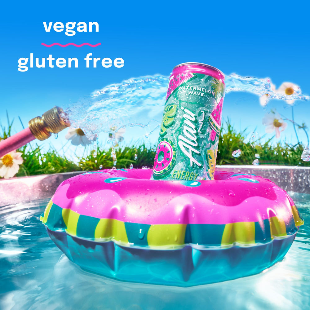 Alani Nu Watermelon Wave 12-pack display shows convenient daily energy on the go.
