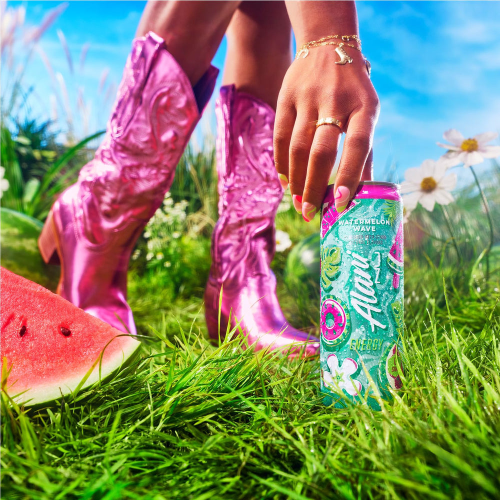 Alani Nu Watermelon Wave ingredients list highlights zero sugar and ten calories per can.
