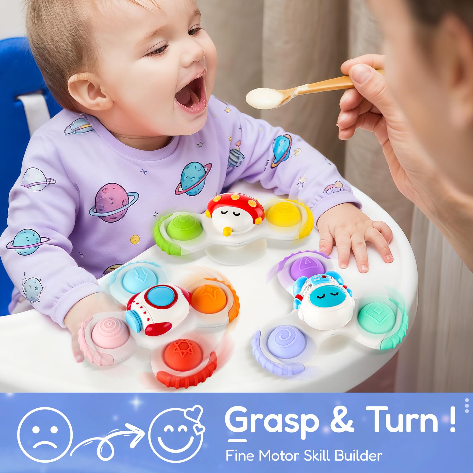 ALASOU bath spinner sticks to tub for splashy, easy play.