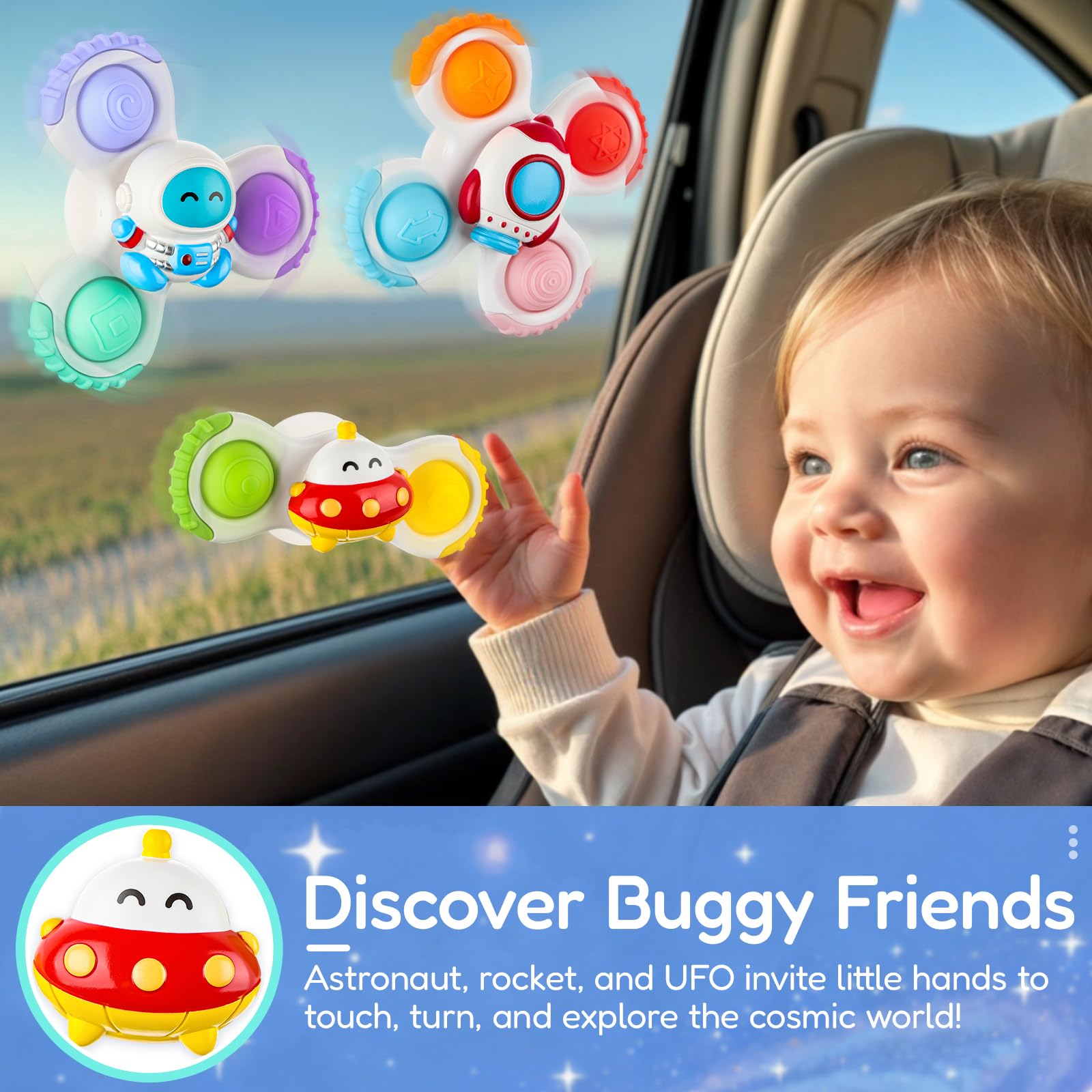 ALASOU colorful spinner set promotes sensory exploration and coordination.