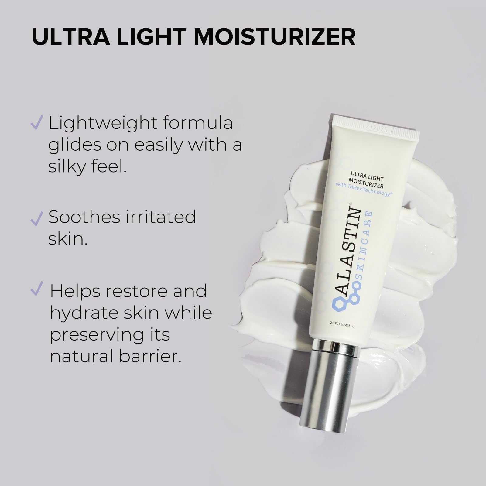 ALASTIN Skincare Ultra Light Daily Face Moisturizer texture swatch showing smooth cream