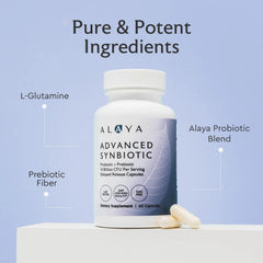 Alaya Naturals Advanced Synbiotic capsules close-up showing delayed-release design.