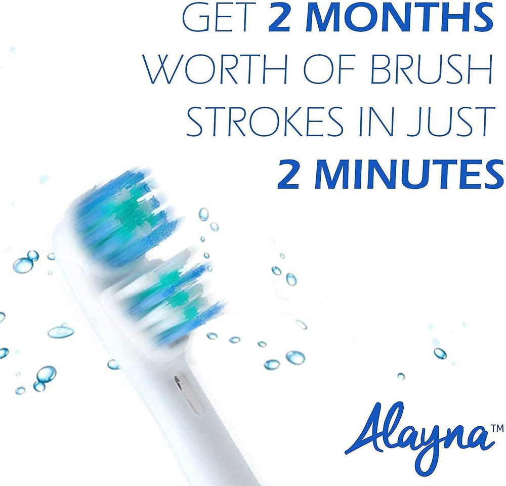 Alayna eight-pack brush heads laid out illustrating great value and model compatibility