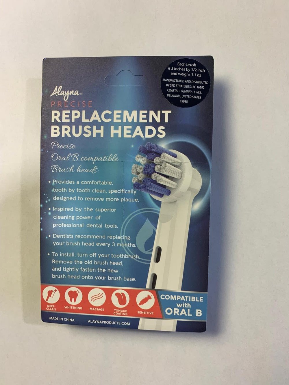 Alayna packaging with clear usage guide and four precision heads.