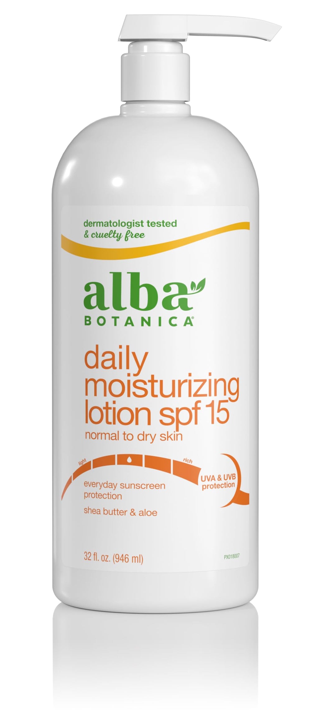 Alba Botanica Daily Moisturizing Lotion SPF 15 bottle, hydrating skin and shielding from sun exposure.