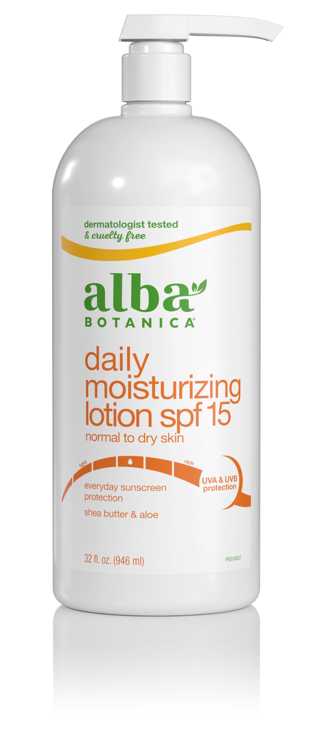Alba Botanica Daily Moisturizing Lotion SPF 15 bottle, hydrating skin and shielding from sun exposure.