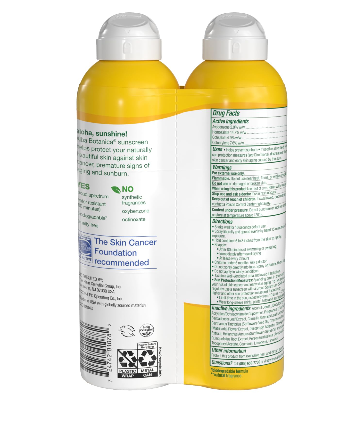 Alba Botanica sunscreen spray applied at angle delivers quick-dry, even coverage.