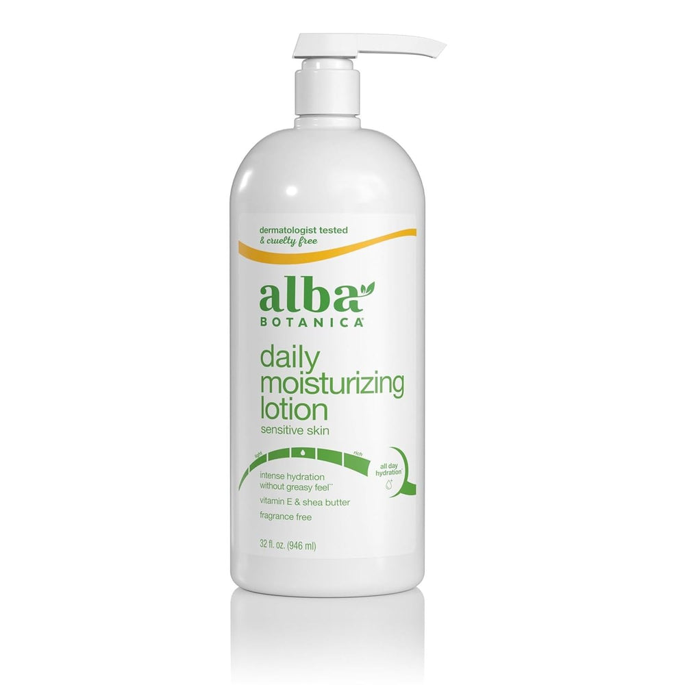 Alba Botanica Lotion Emollient Unscented bottle front view for gentle daily hydration.