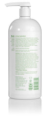 Alba Botanica Lotion Emollient Unscented ingredients close-up with aloe, green tea, chamomile.