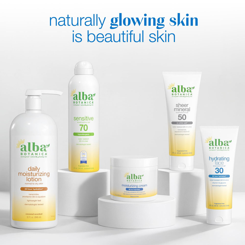 Alba Botanica sunscreen uses vegetarian ingredients like aloe and sunflower oil.