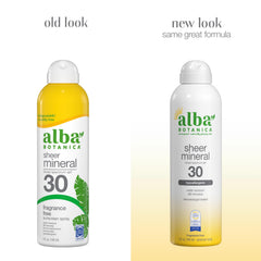 Close-up of Alba Botanica spray cap and mineral formula.