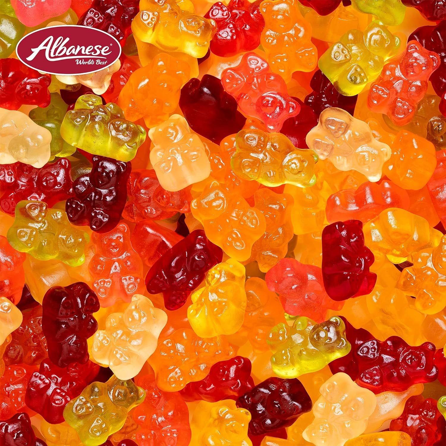 Albanese Exotic Fruits Gummies close view of assorted shapes and textures.