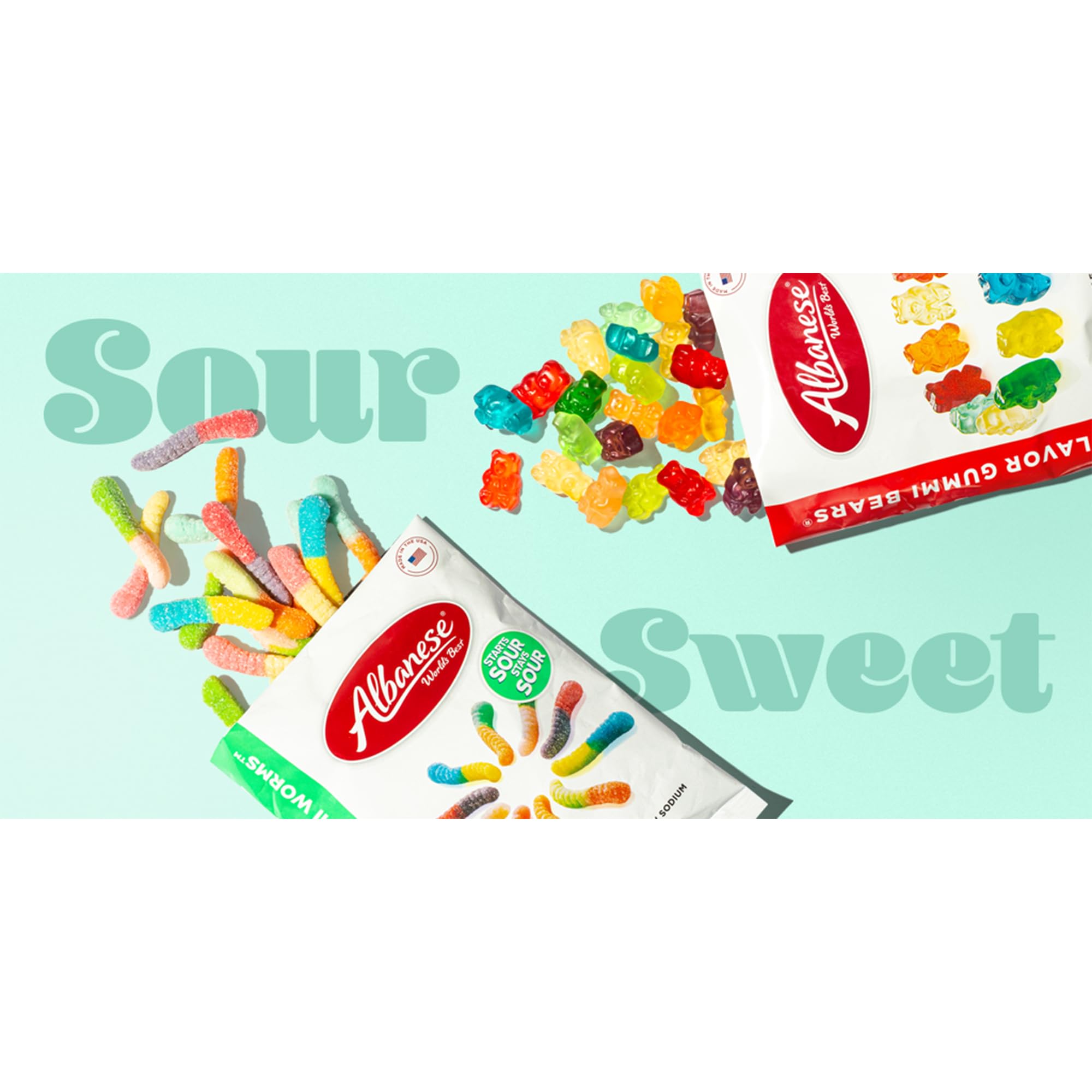 Albanese allergy-friendly gummies highlight gluten-free and allergen-conscious snacking.