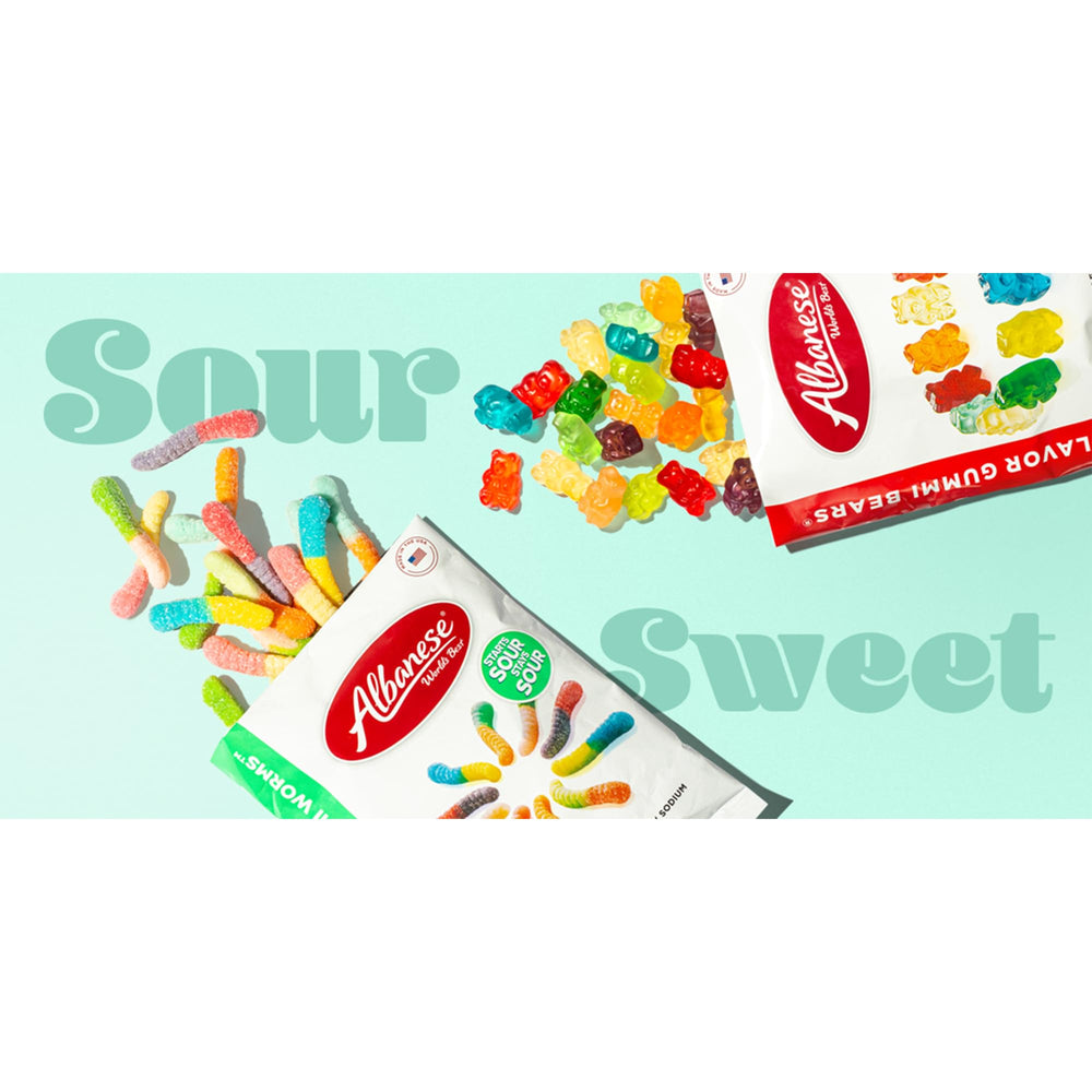 Albanese allergy-friendly gummies highlight gluten-free and allergen-conscious snacking.