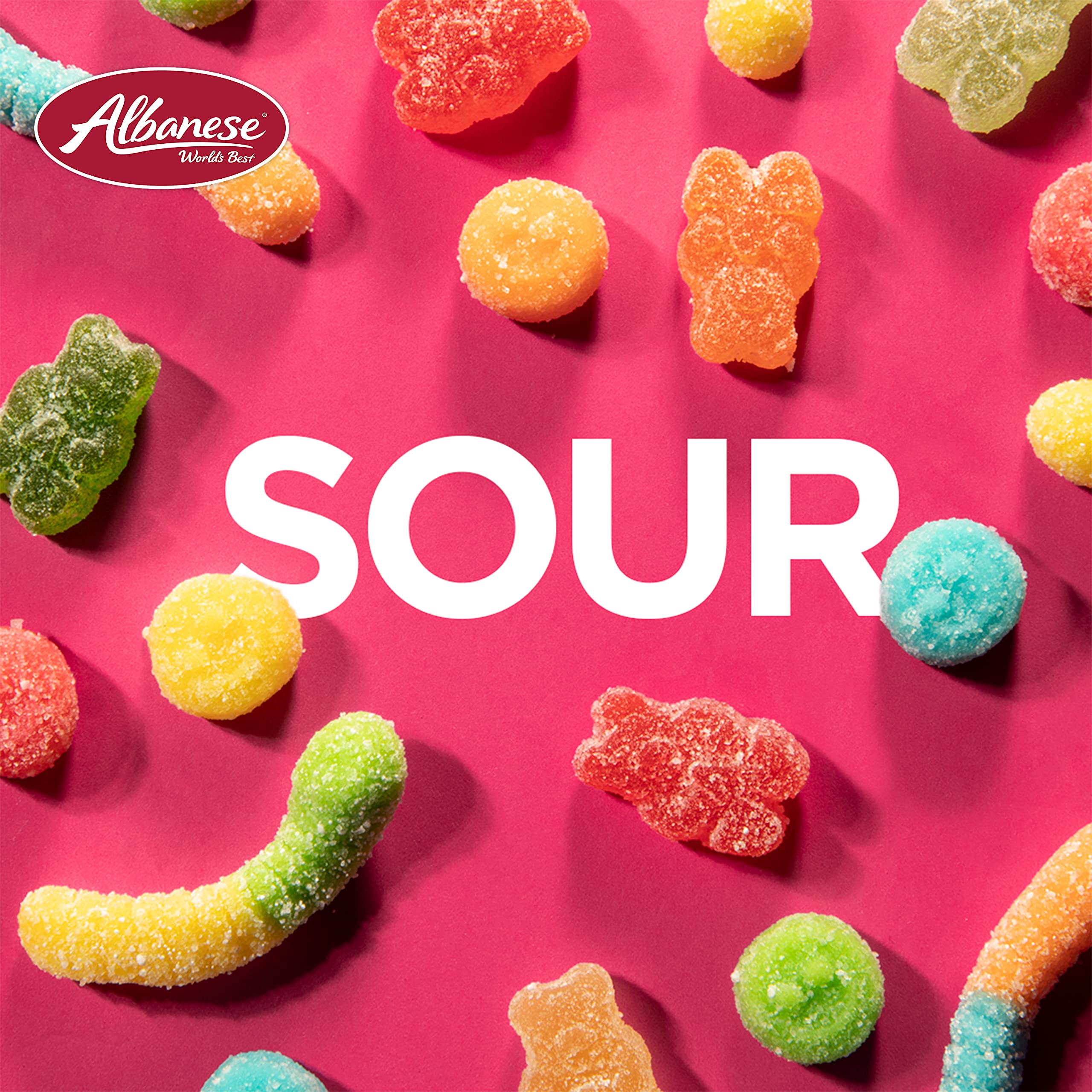 Albanese Cherry neon worms deliver bold color and sour punch for party favors and gifts.