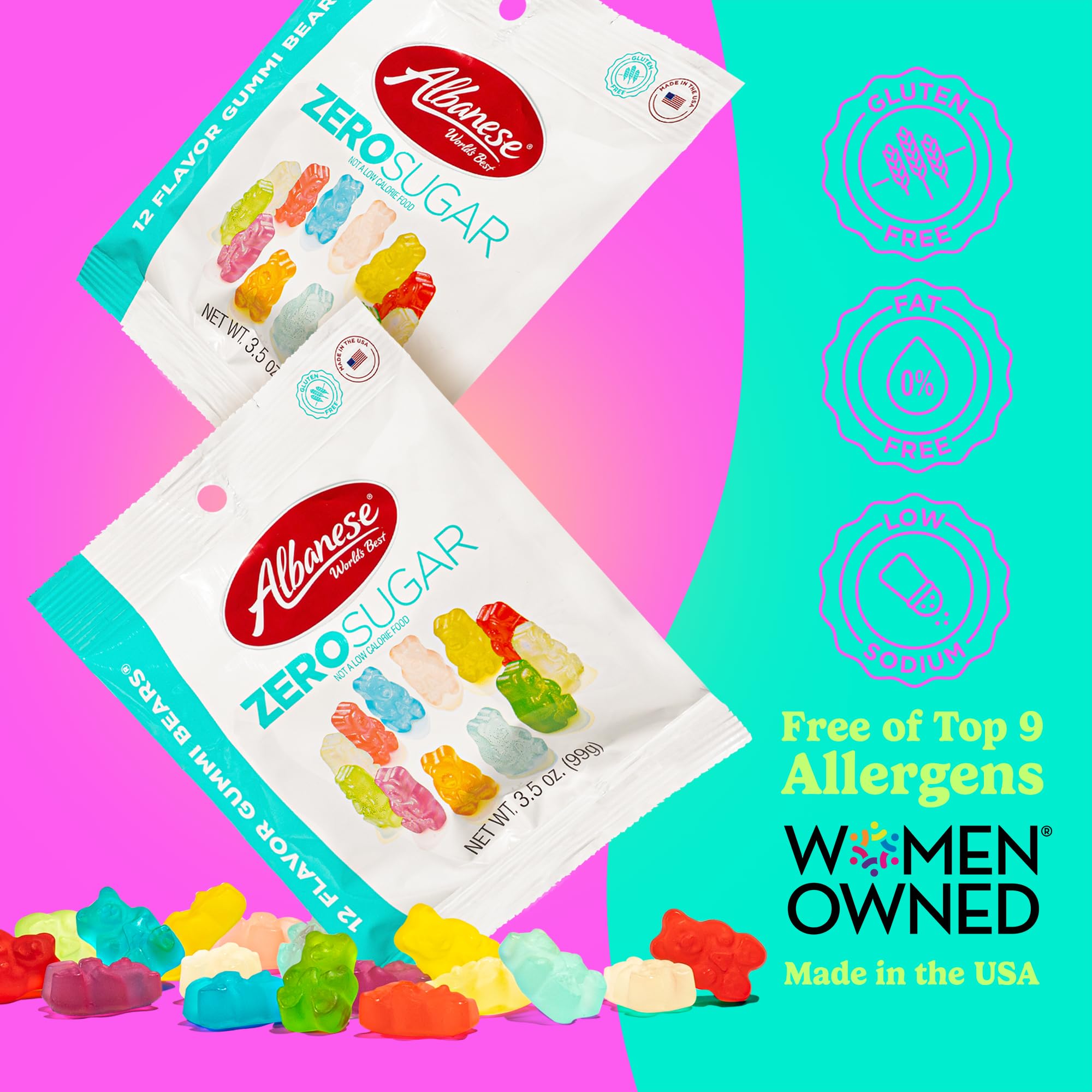 Allergen-friendly Albanese Sugar Free Gummi Bears in gluten-free and dairy-free option.