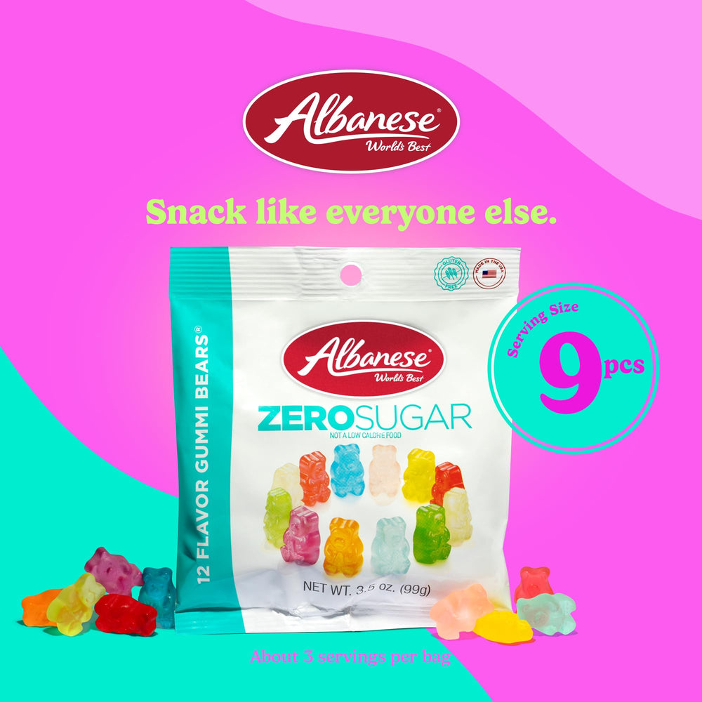 On-the-go snack idea: Albanese Sugar Free Gummi Bears in small bag.