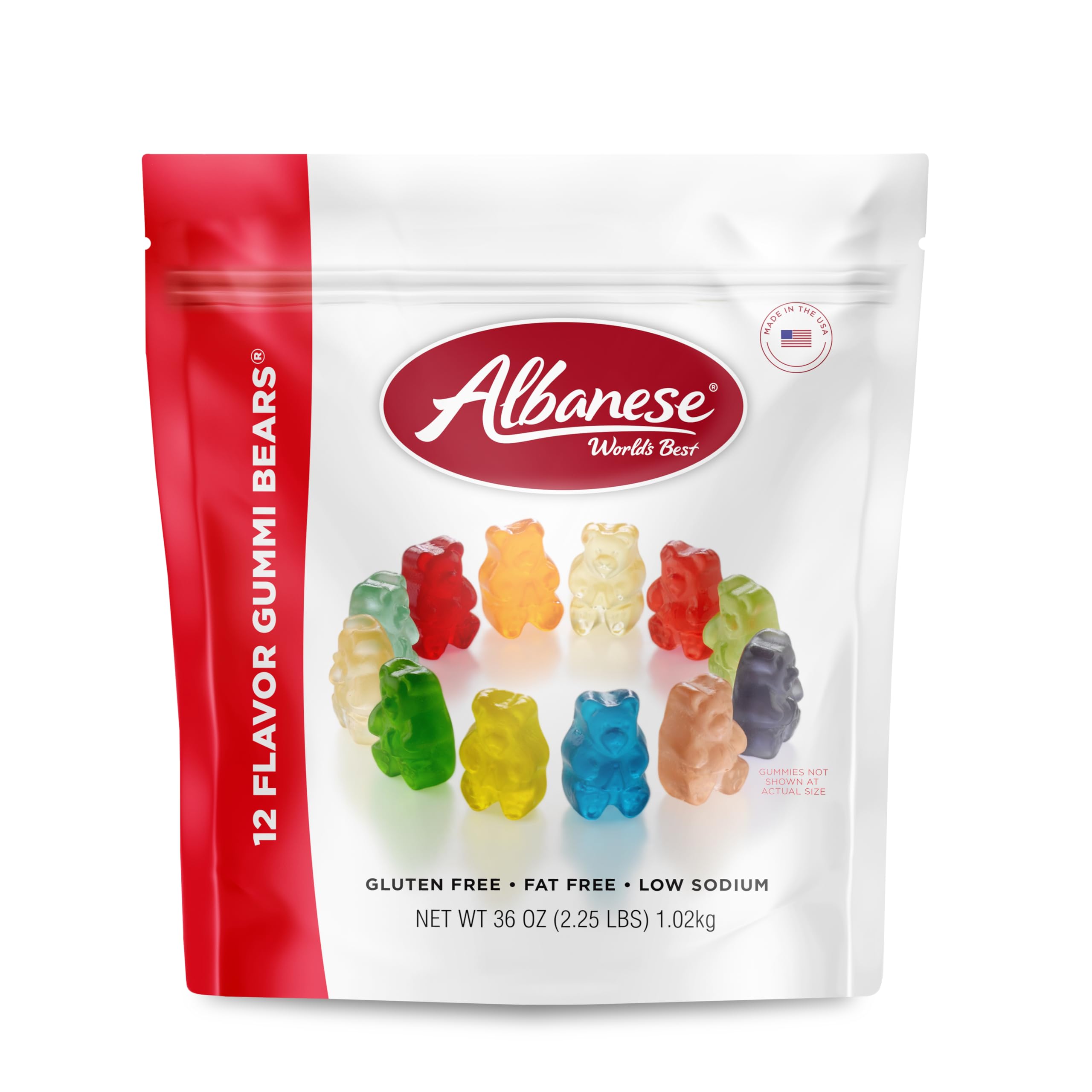 Albanese World's Best 12 Flavor Gummi Bears bag with vibrant flavors for sharing.