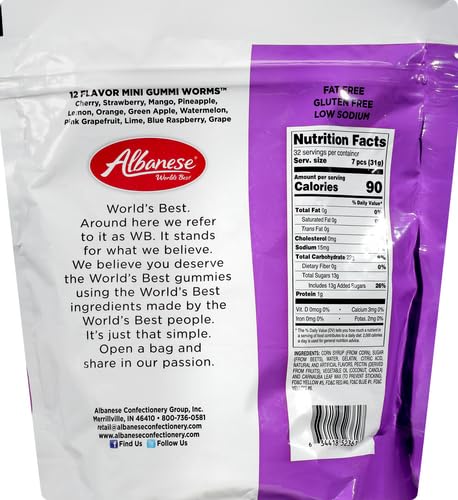 Albanese World's Best bag close-up, showcasing soft, chewy texture and bright flavors.