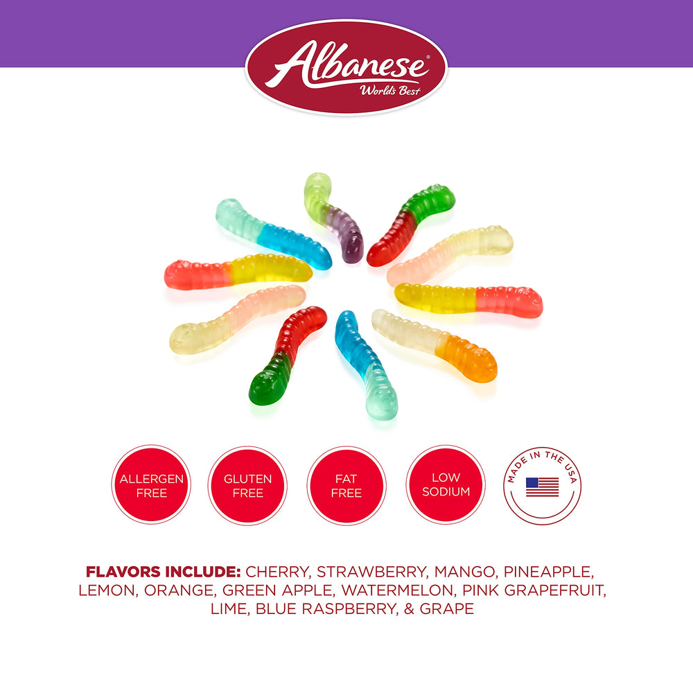 Albanese World's Best strawberry flavor worms ideal for snacking.
