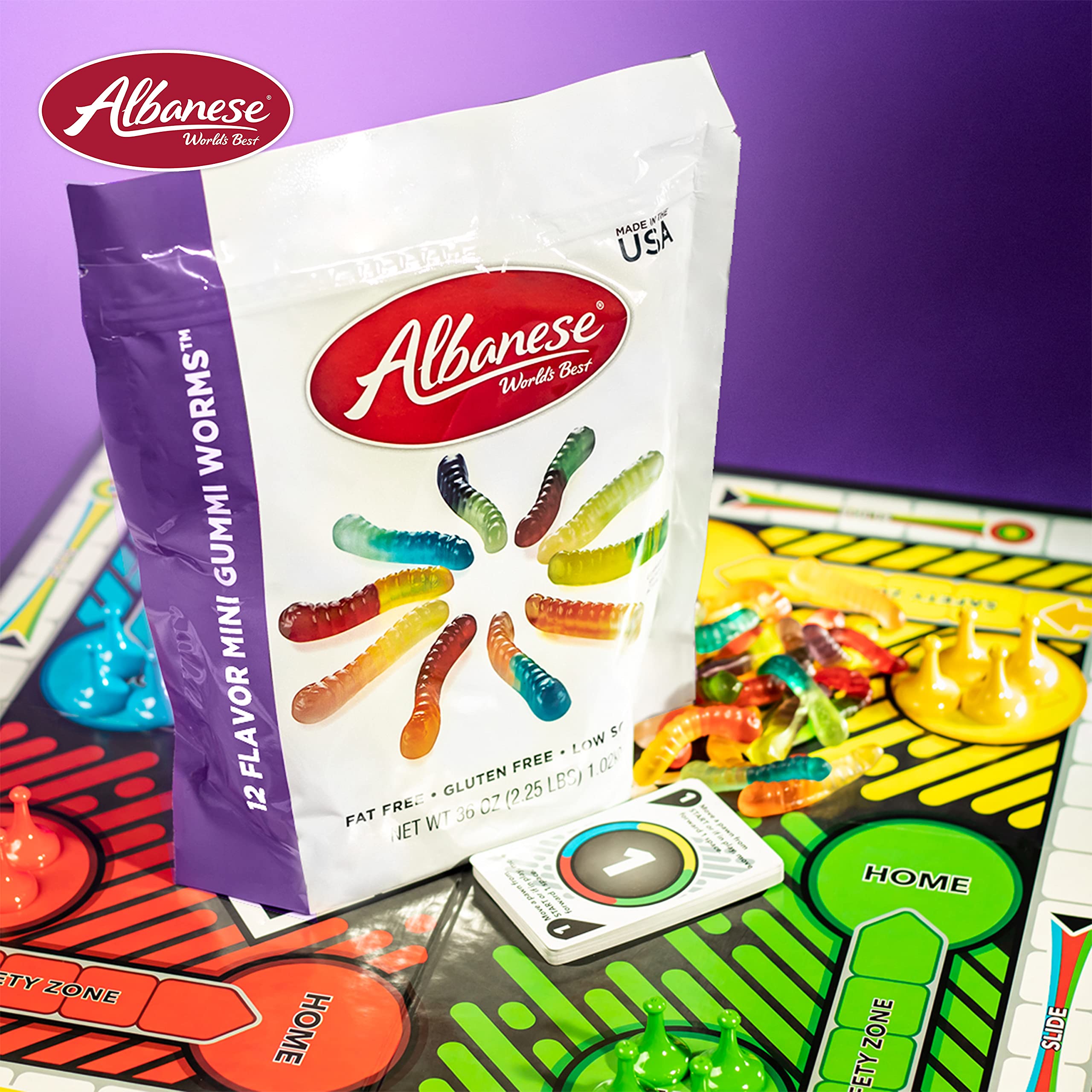 Albanese World's Best watermelon flavor worms in vibrant colors.