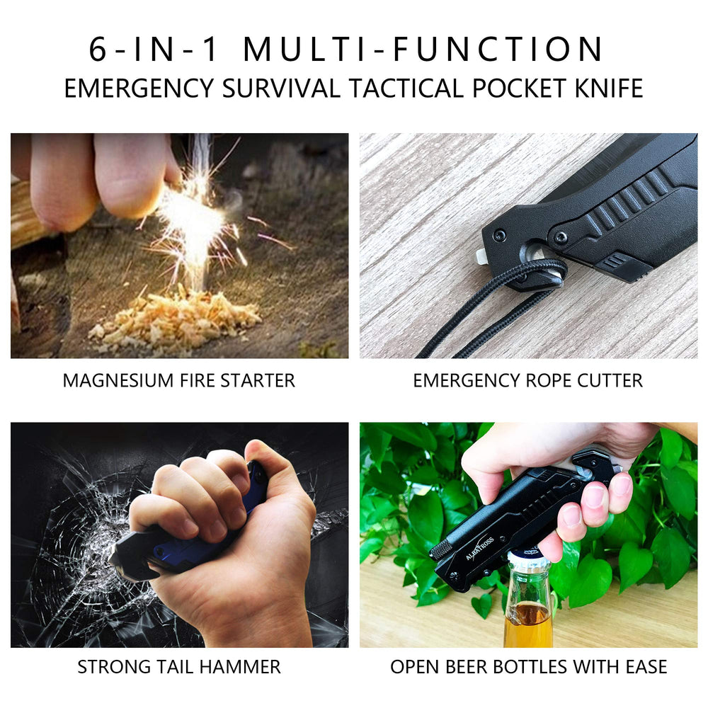 ALBATROSS 6-in-1 survival knife with glass breaker for escape.