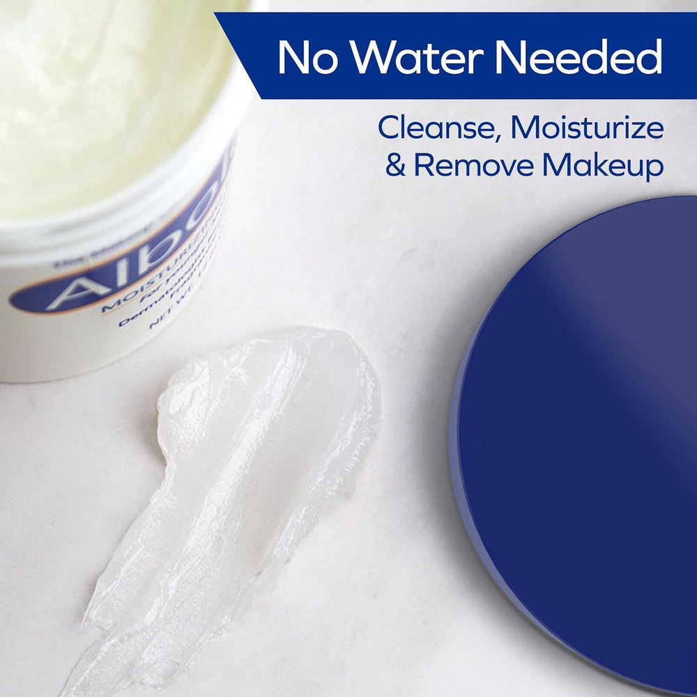 Albolene makeup remover balm removing waterproof mascara for gentle cleansing.
