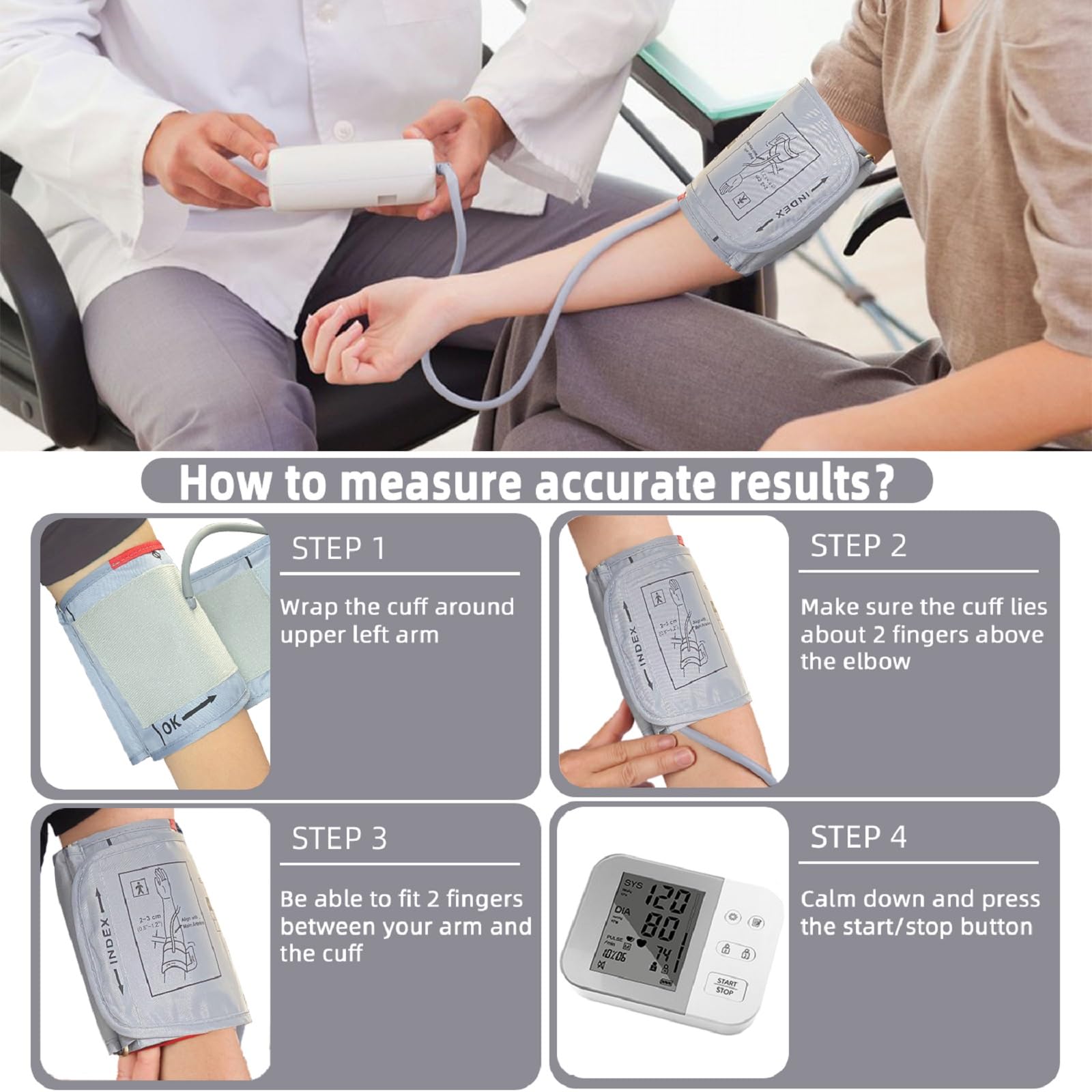 Alcarefam cuff package includes multiple connectors and quick guide