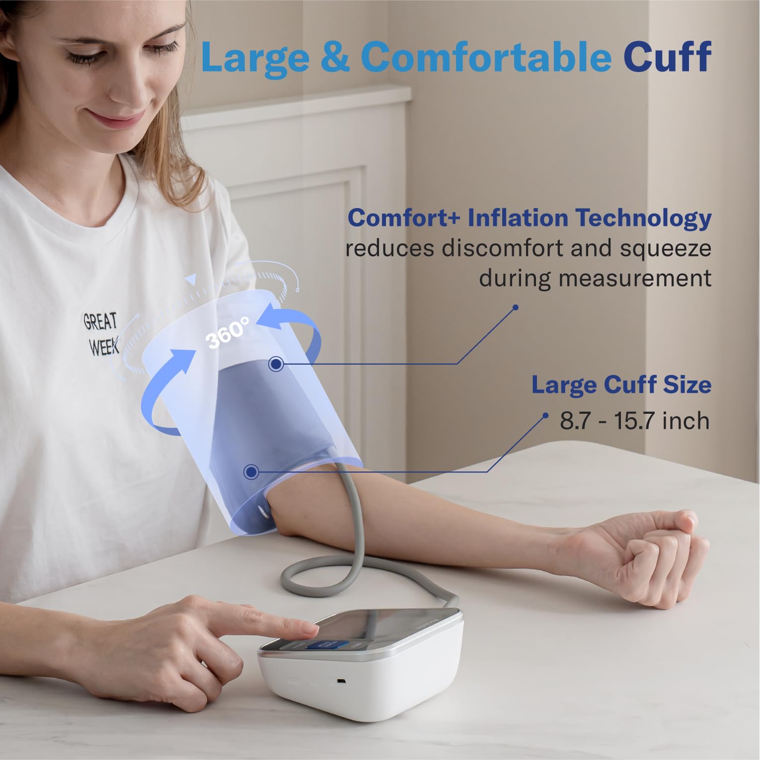 Alcedo cuff self-check and movement detection on display.