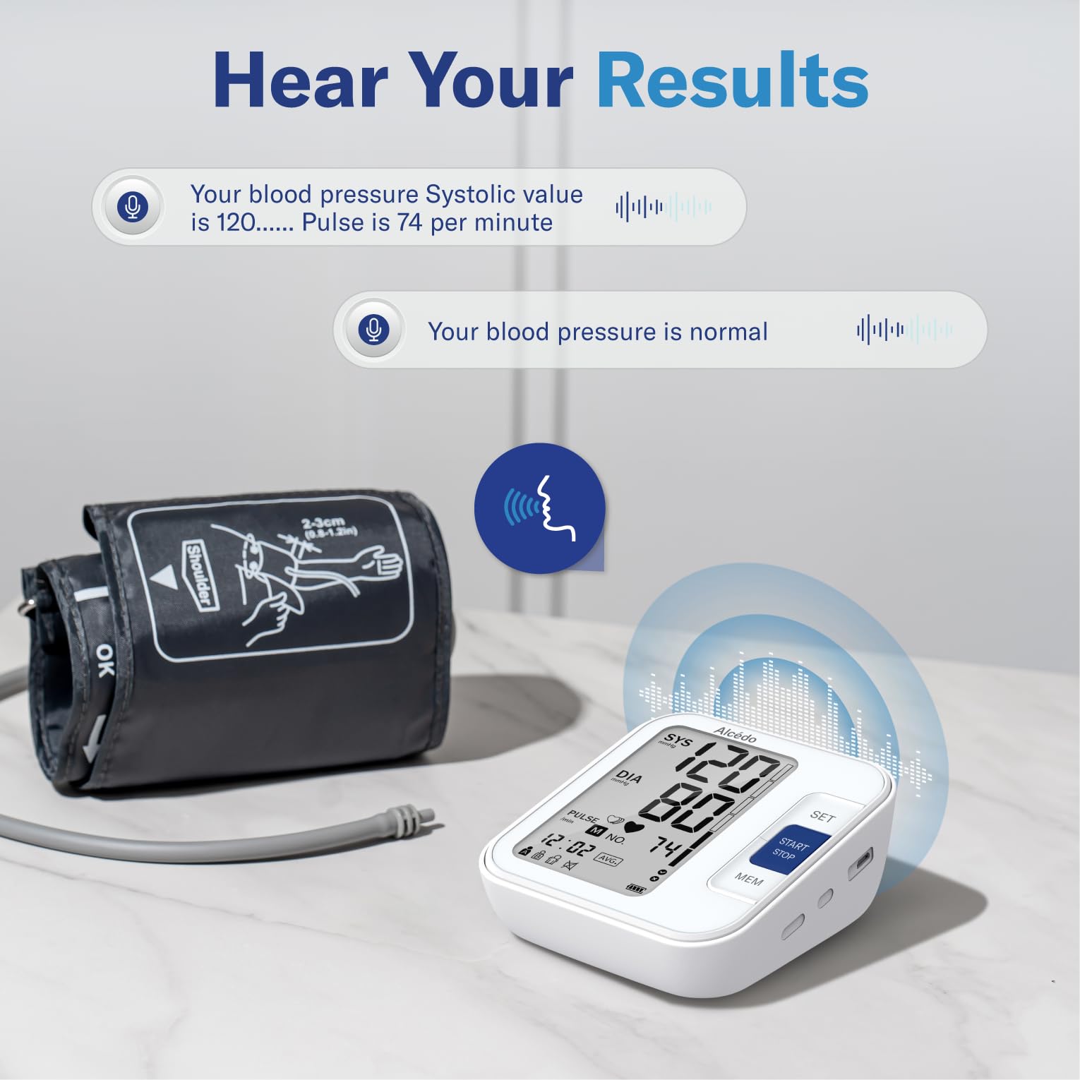 Alcedo memory stores 120 readings per user for easy tracking.