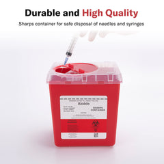 Alcedo sharps container clear lid view shows fill level for safe disposal.