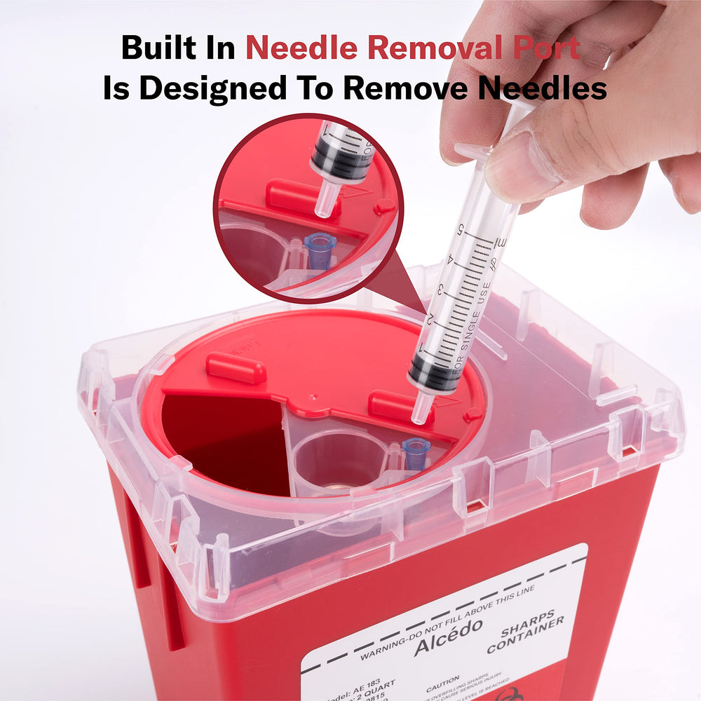 Alcedo sharps container locking slot enables secure final disposal.