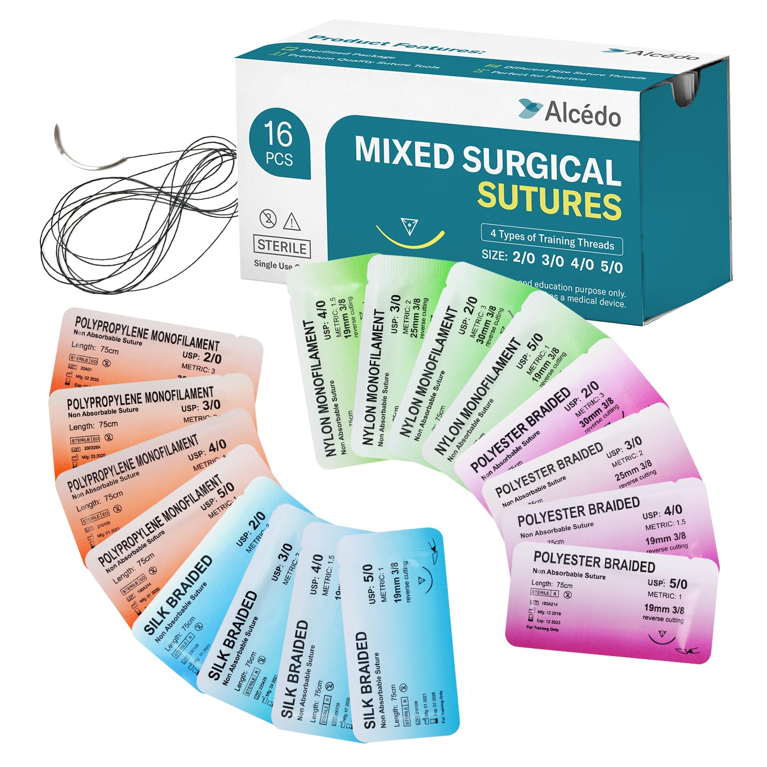 Alcedo suture thread and needle packaging for hygienic training sessions