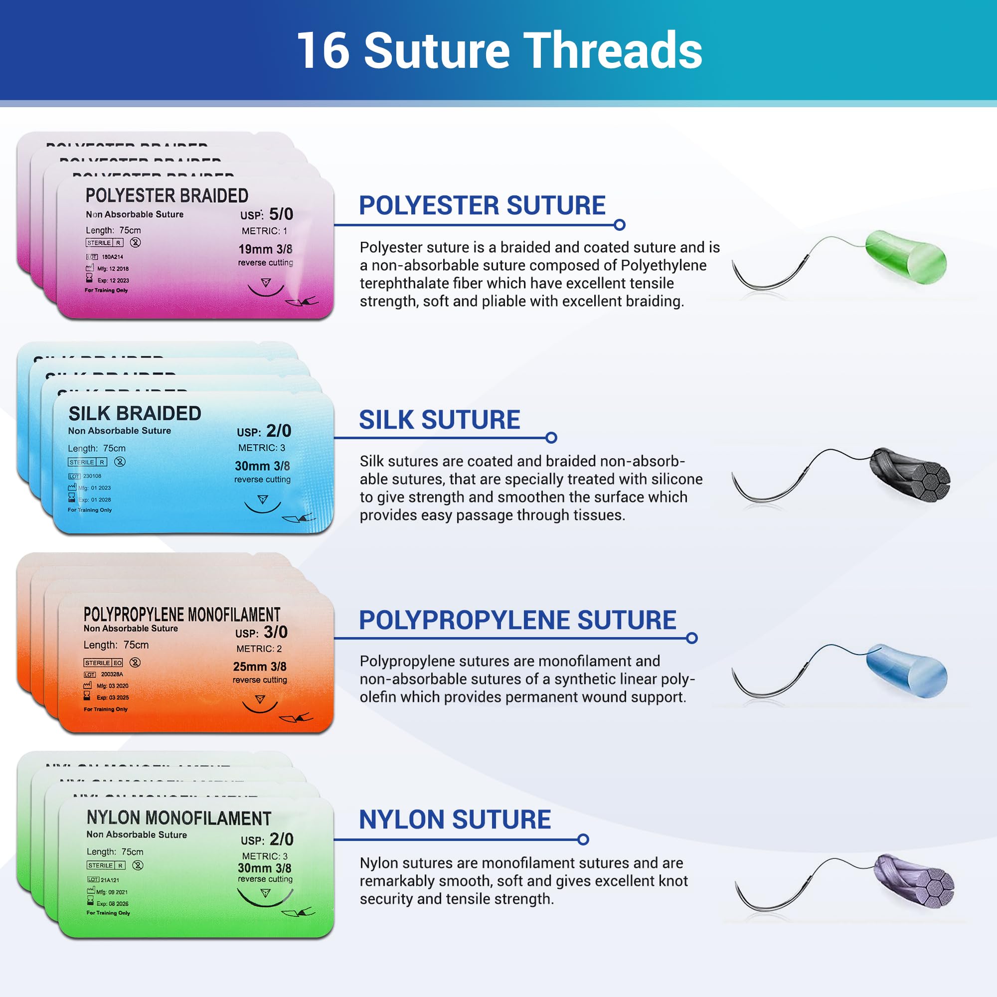 Alcedo suture thread 3-0 with 25mm needle for precise suturing