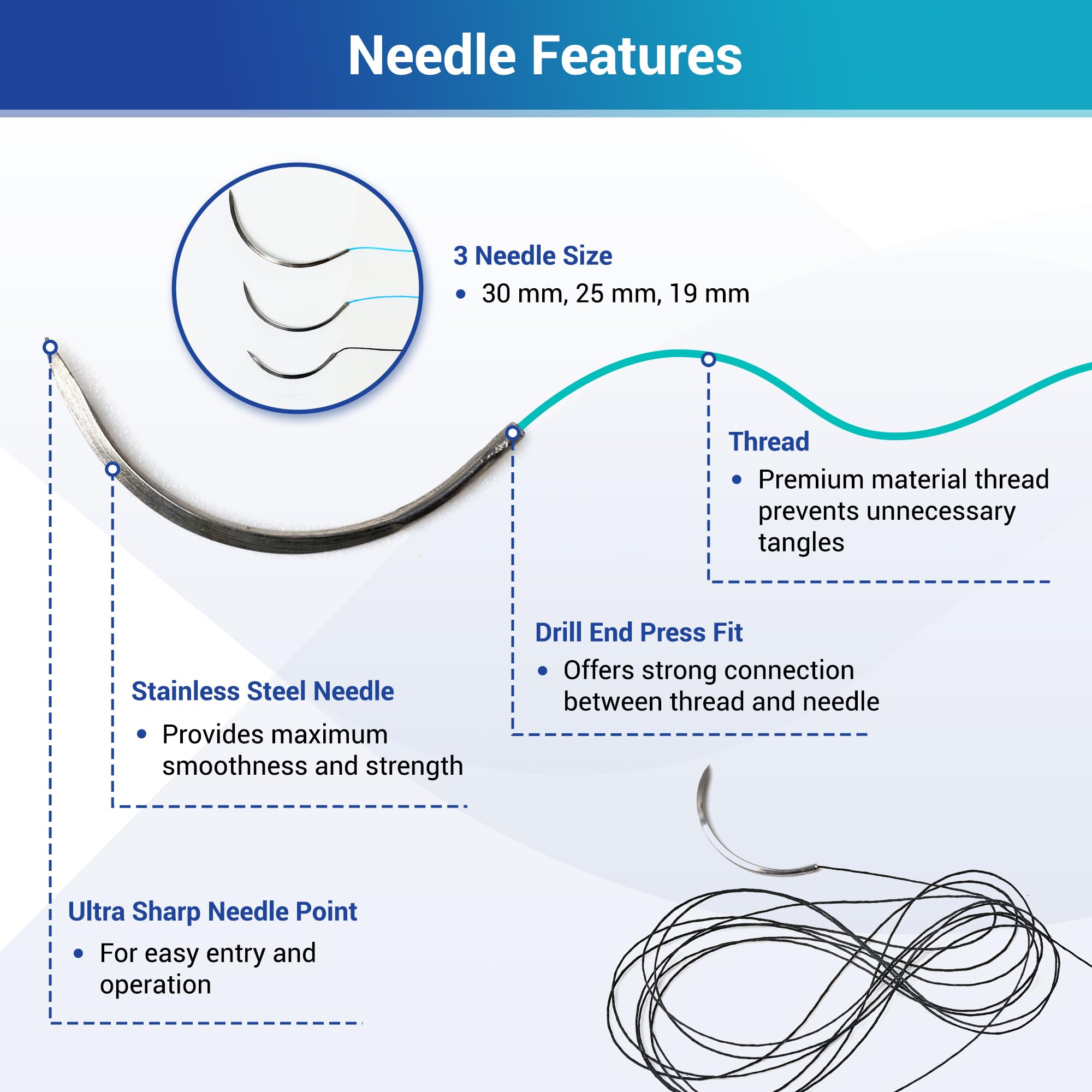 Alcedo suture thread 4-0 with 19mm needle for hands-on drills