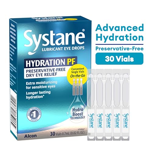 Alcon Systane Hydration drops close-up showing preservative-free relief for sensitive eyes