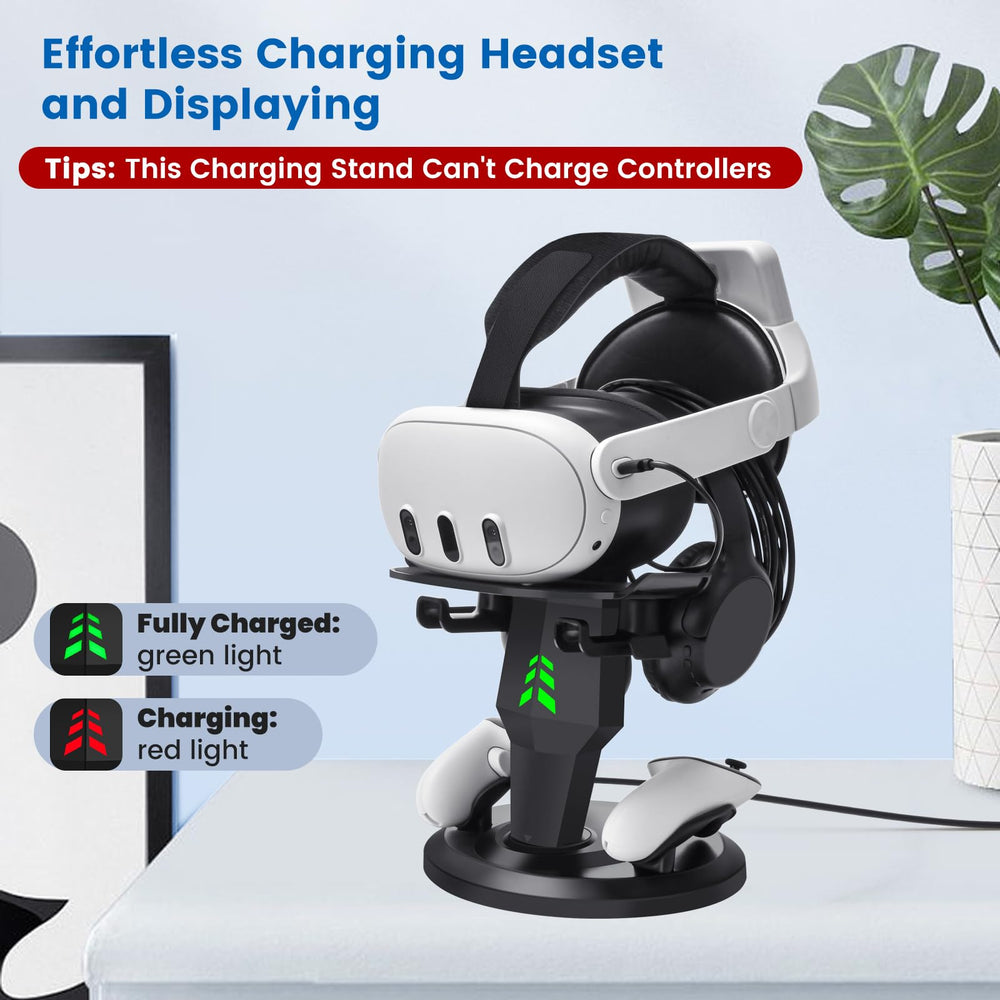 Alcopanda Quest headset on dock demonstrates stable, space-saving display.