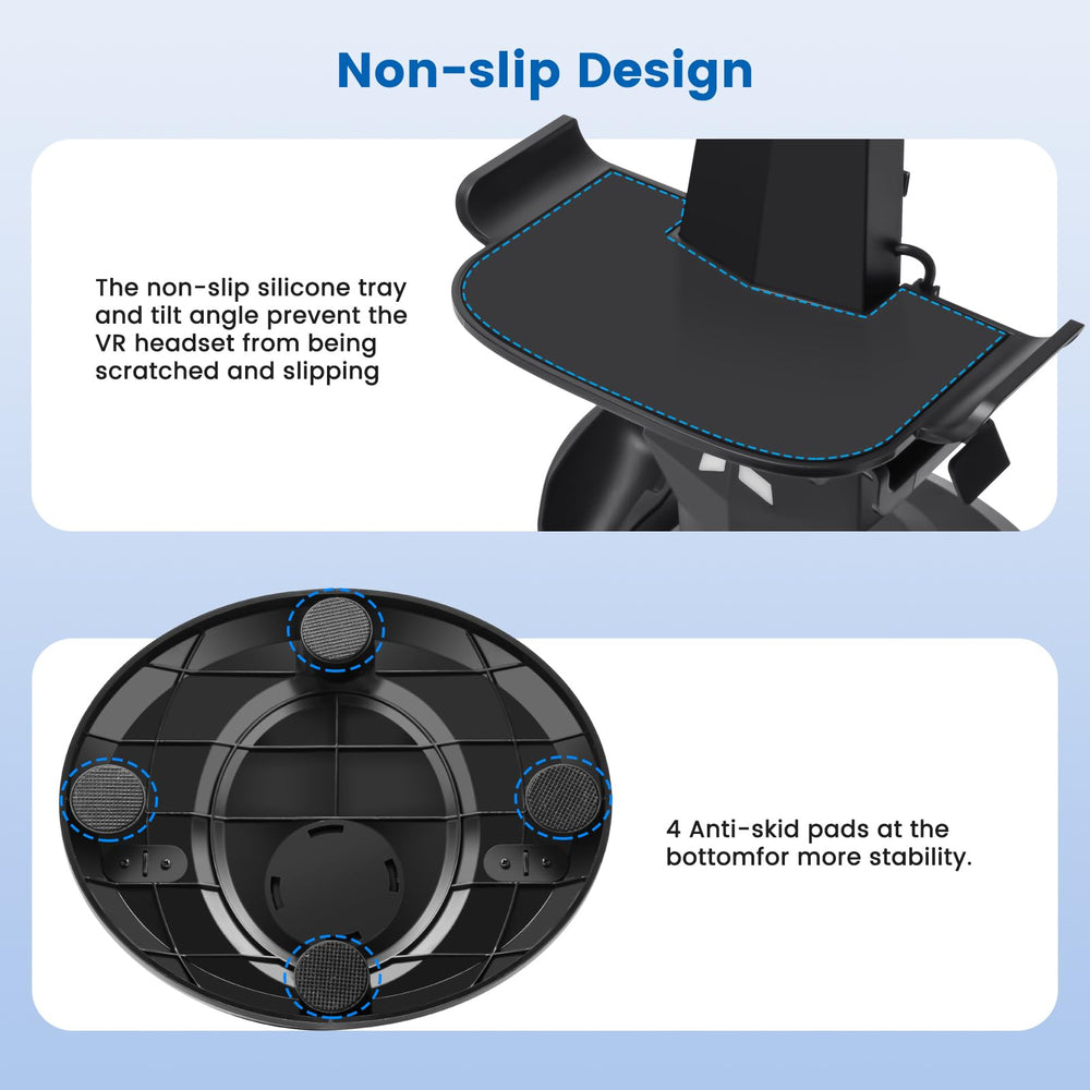Alcopanda stable-base bottom ensures safe, wobble-free placement of headset.