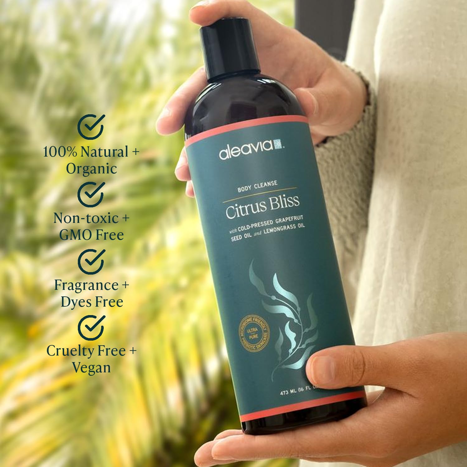 Aleavia Citrus Bliss rich-lather wash delivers clean, silky-soft skin after every shower.