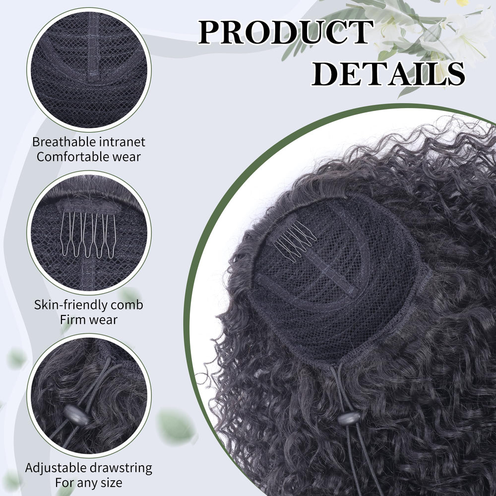 Alebery drawstring ponytail attachment demonstrates quick, secure wearing