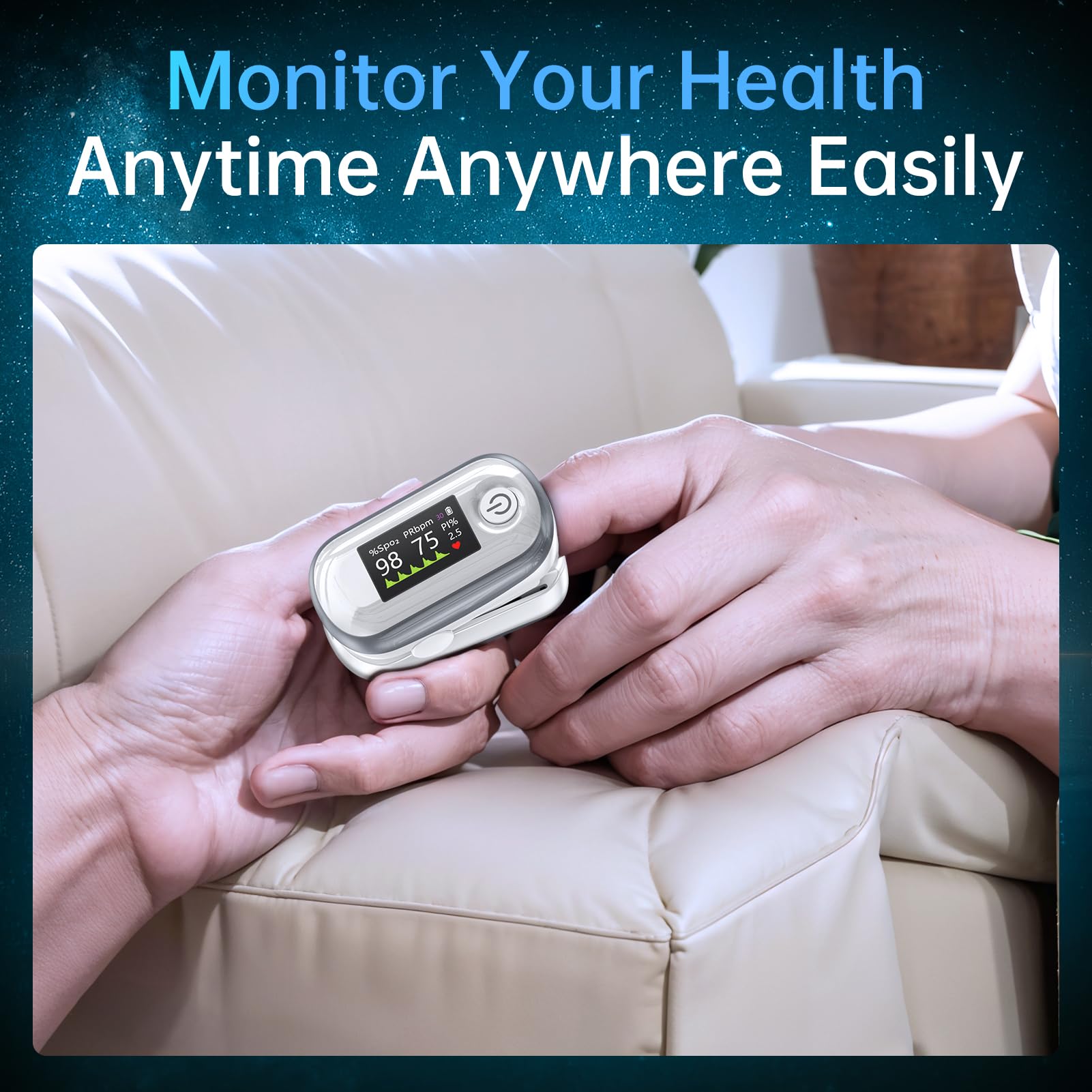 Alecaremed Pulse Oximeter includes batteries and lanyard for on-the-go monitoring.