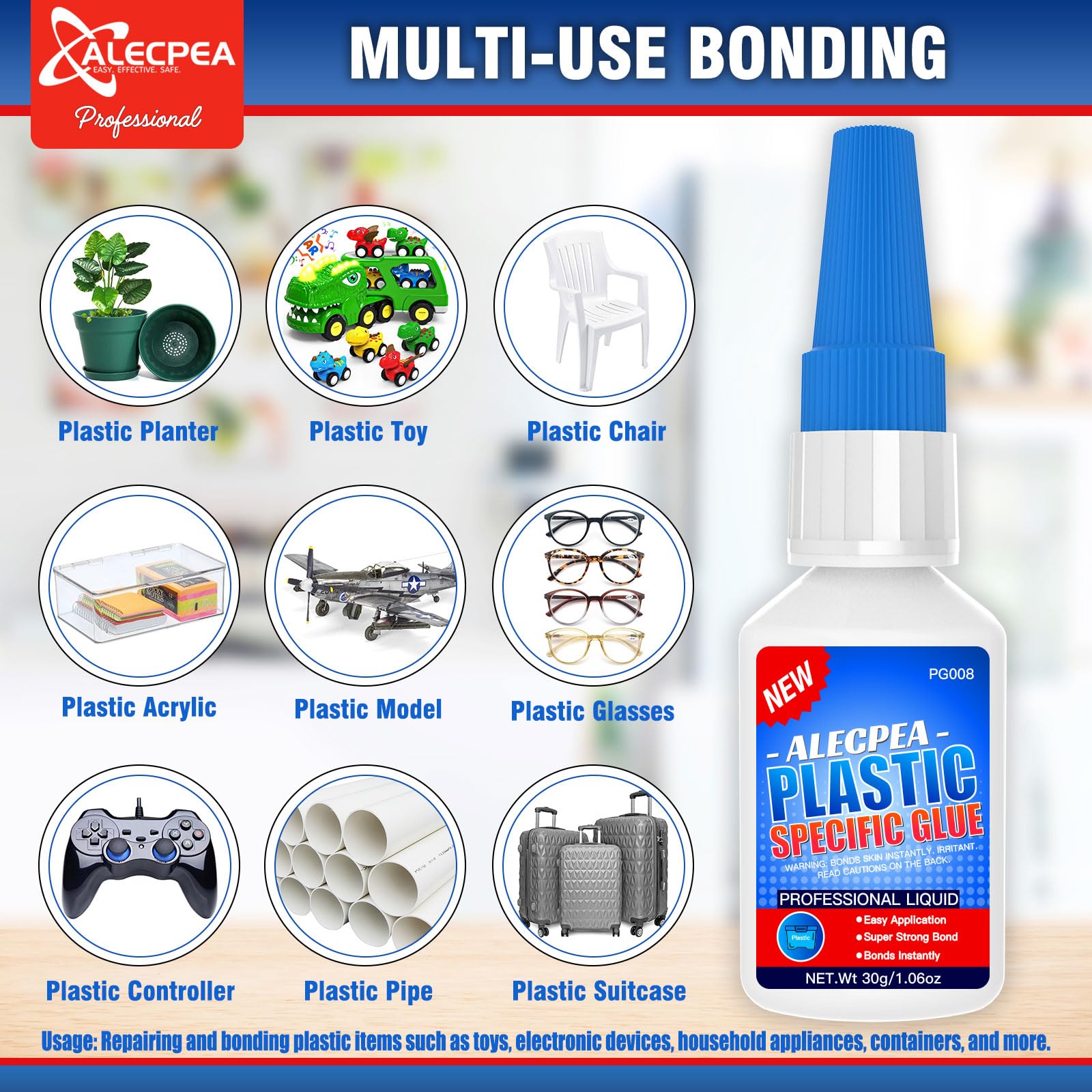 ALECPEA crystal-clear bond remains flexible on high-gloss surfaces.