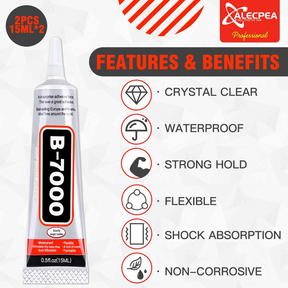 Alecpea B-7000 dries clear for discreet, durable adhesion on metal and glass