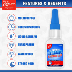 Alecpea ceramic glue being applied to a hairline crack for seamless bonding.