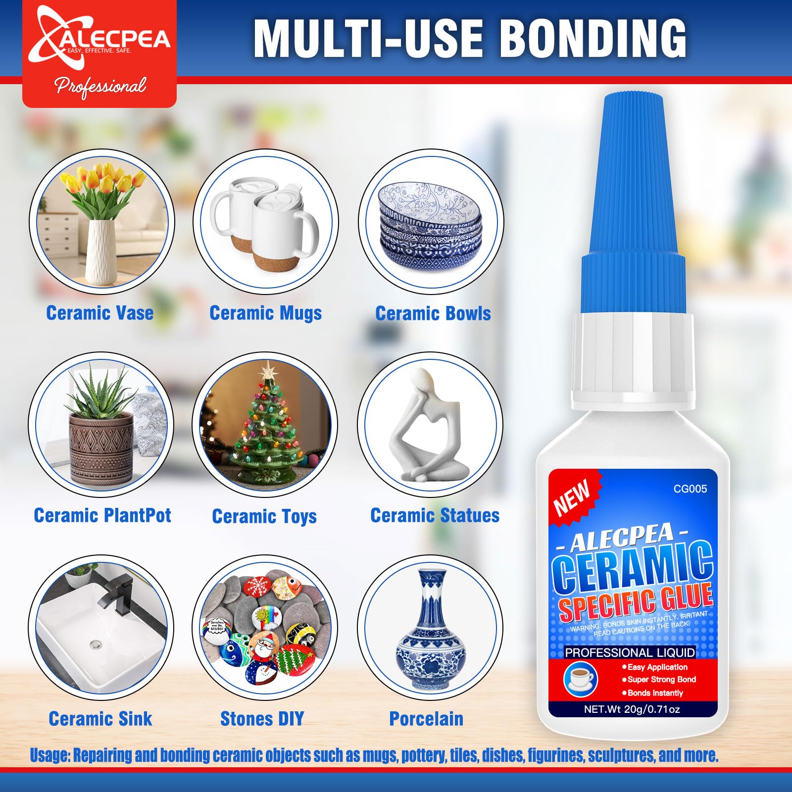 Alecpea dishwasher-safe ceramic glue bond enduring heat and humidity.