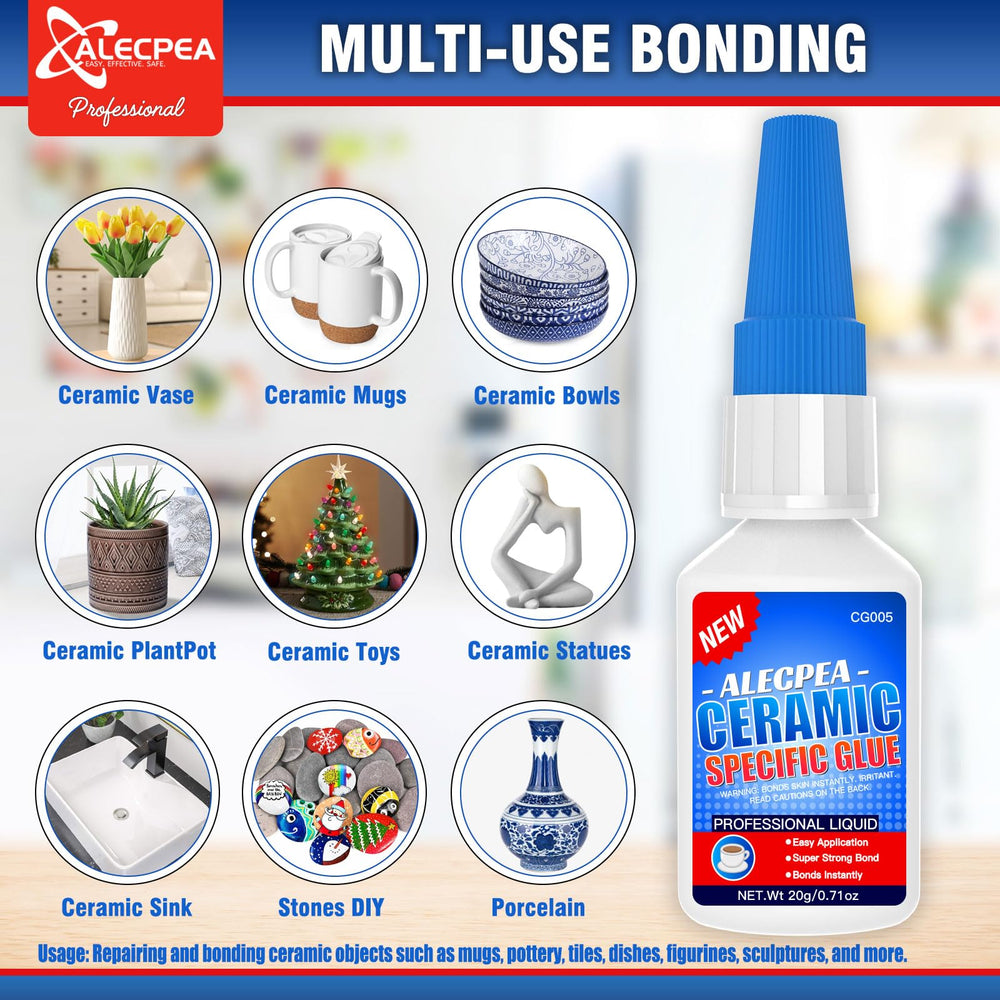 Alecpea dishwasher-safe ceramic glue bond enduring heat and humidity.