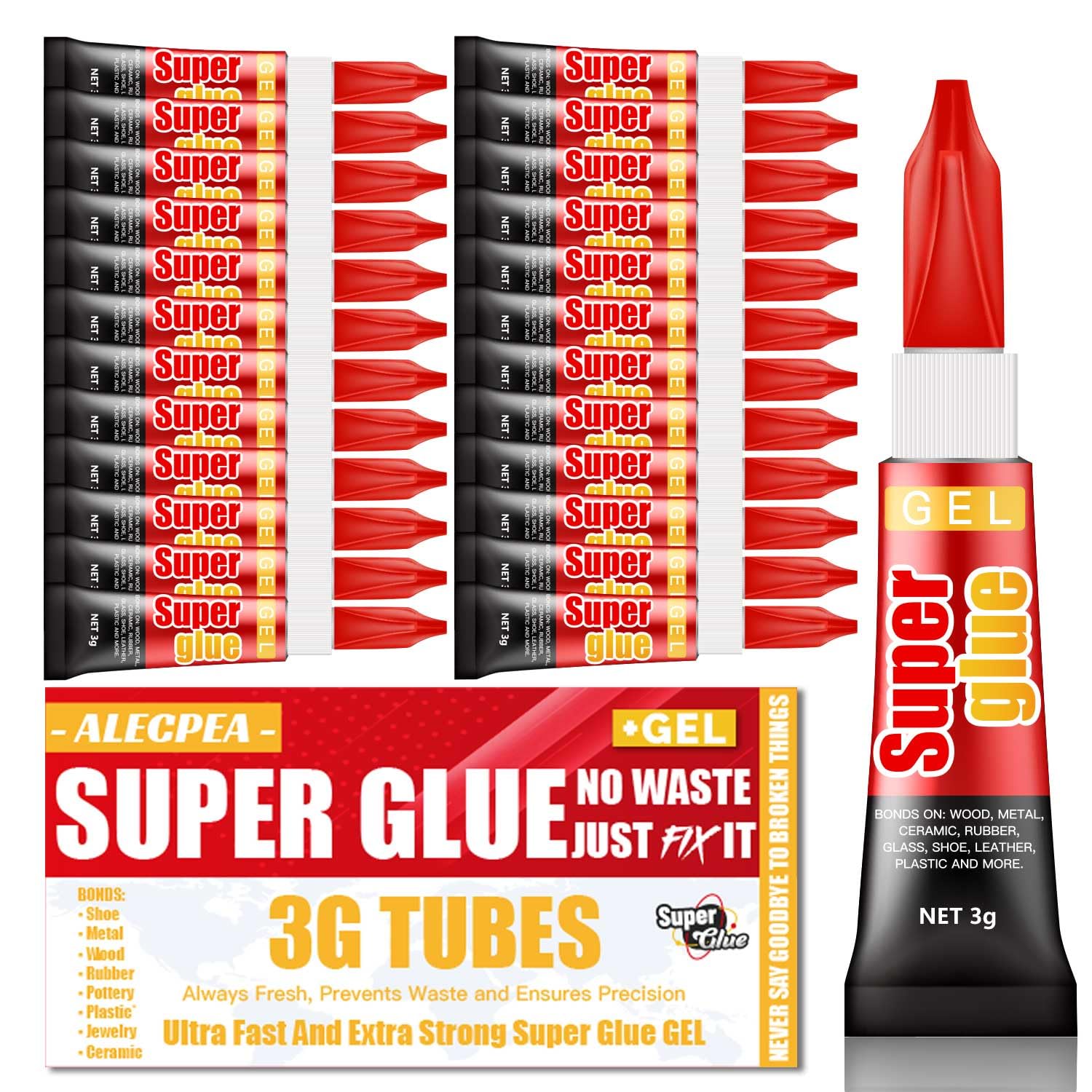 ALECPEA gel pack image shows 24 tubes for precise, mess free repairs
